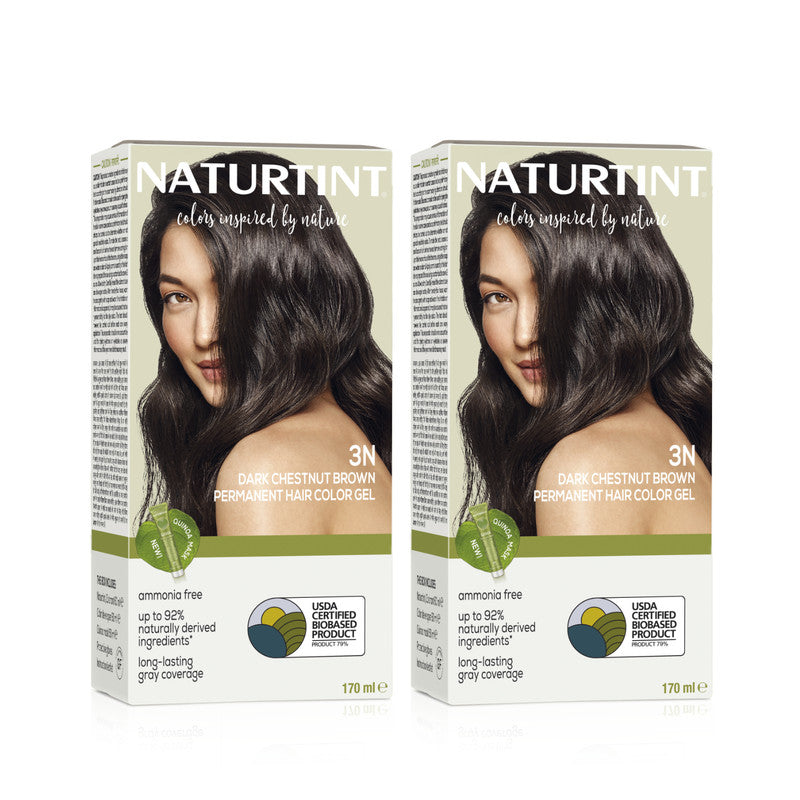 Naturtint Permanent Hair Colour 3N Dark Chestnut Brown 170 ml | Pack of 2 | 92% Natural Ingredients | 100% Grey Coverage Long Lasting Hair Colour | USDA Certified | Ammonia Free Vegan Hair Color Gel