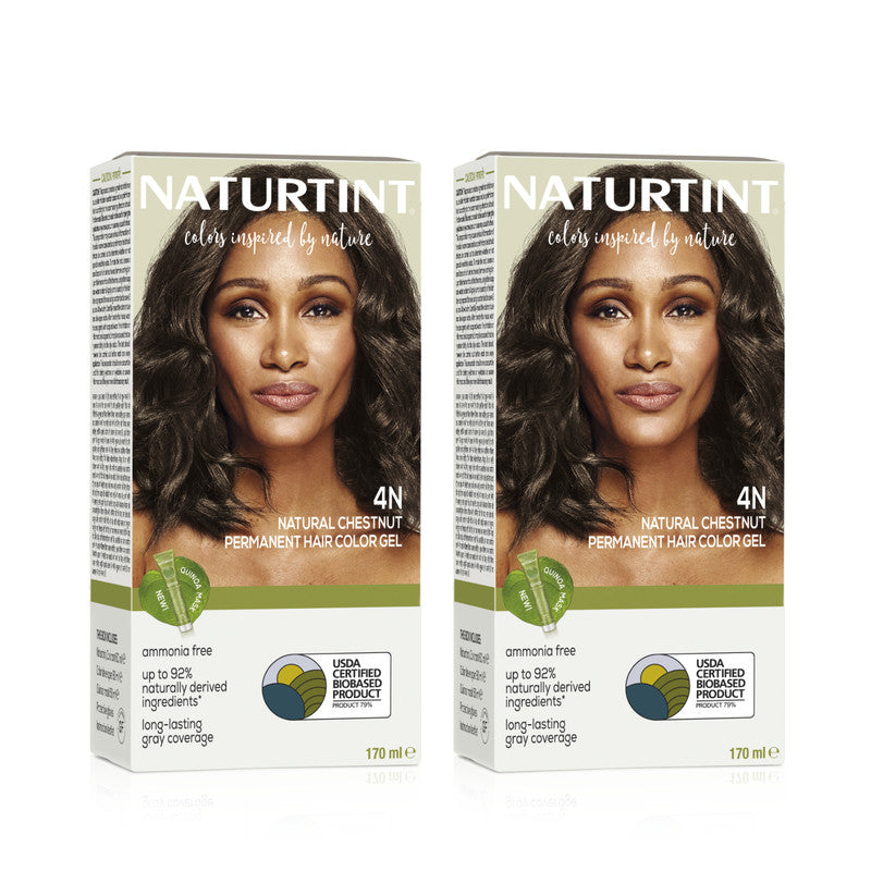 Naturtint Permanent Hair Colour 4N Natural Chestnut 170 ml | Pack of 2 | 92% Natural Ingredients | 100% Grey Coverage Long Lasting Hair Colour | USDA Certified | Ammonia Free Vegan Hair Color Gel