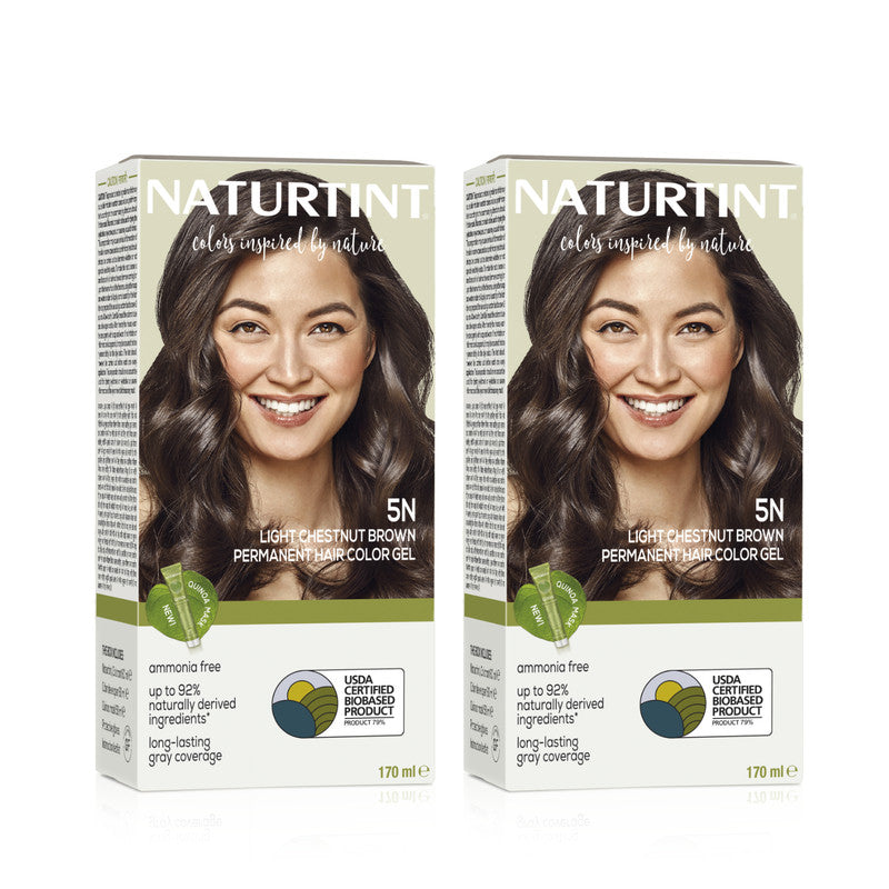 Naturtint Permanent Hair Colour 5N Light Chestnut Brown 170 ml | Pack of 2 | 92% Natural Ingredient | 100% Grey Coverage Long Lasting Hair Colour | USDA Certified | Ammonia Free Vegan Hair Color Gel