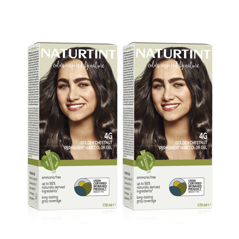 Naturtint Permanent Hair Colour 4G Golden Chestnut 170 ml | Pack of 2 | 92% Natural Ingredient | 100% Grey Coverage Long Lasting Hair Colour | USDA Certified | Ammonia Free Vegan Hair Color Gel - ( Pack of 2 )