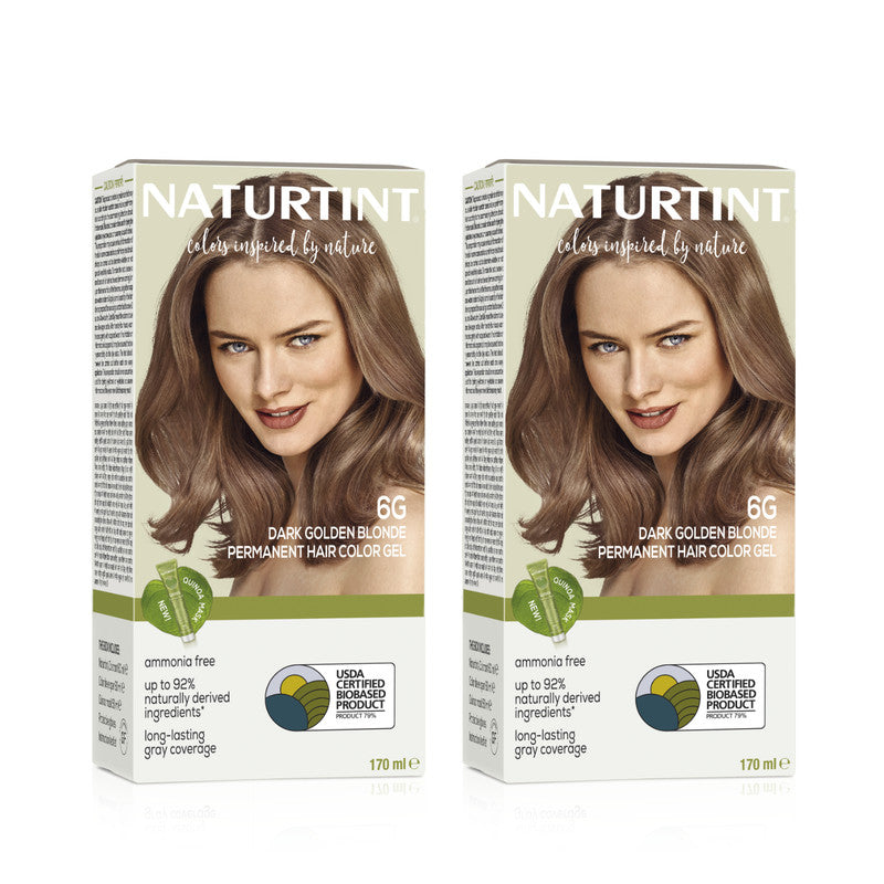 Naturtint Permanent Hair Colour 6G Dark Golden Blonde 170 ml | Pack Of 2 | 92% Natural Ingredient | 100% Grey Coverage Long Lasting Hair Colour | USDA Certified | Ammonia Free Vegan Hair Color Gel