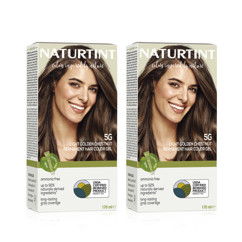 Naturtint Permanent Hair Colour 5G Light Golden Chestnut 170 ml (Pack of 2) | 92% Natural Ingredient | 100% Grey Coverage Long Lasting Hair Colour | USDA Certified | Ammonia Free Vegan Hair Color Gel