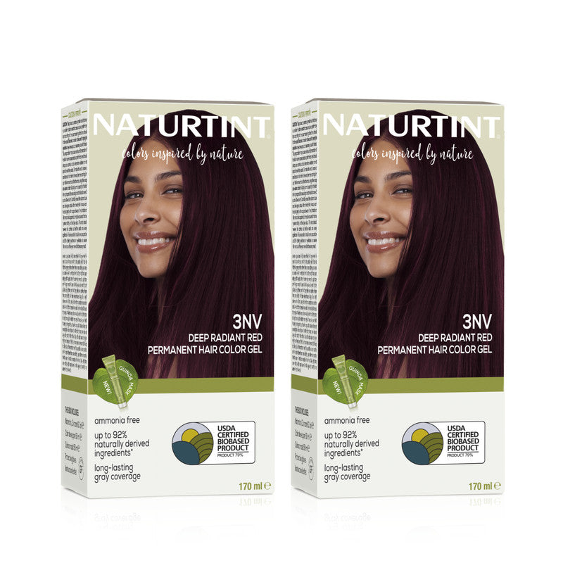 Naturtint Permanent Hair Colour 3NV Deep Radiant Red 170 ml | Pack Of 2 | 92% Natural Ingredient | 100% Grey Coverage Long Lasting Hair Colour | USDA Certified | Ammonia Free Vegan Hair Color Gel