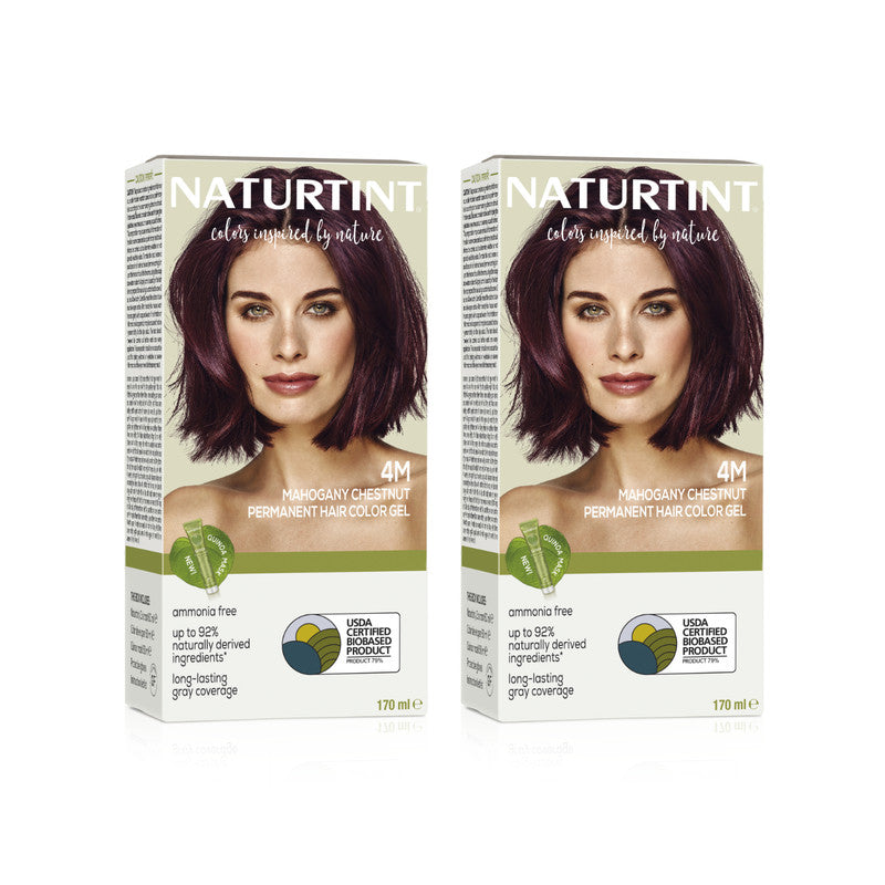 Naturtint Permanent Hair Colour 4M Mahogany Chestnut 170 ml | Pack Of 2 | 92% Natural Ingredient | 100% Grey Coverage Long Lasting Hair Colour | USDA Certified | Ammonia Free Vegan Hair Color Gel