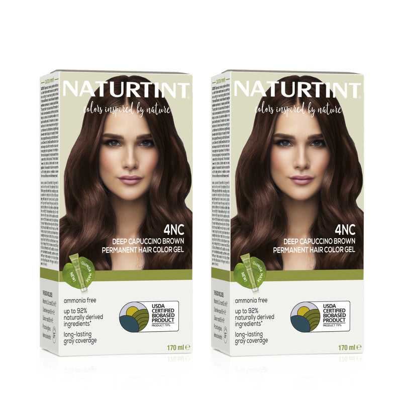 Naturtint Permanent Hair Colour 4NC Deep Cappuccino Brown 170 ml | Pack Of 2 | 92% Natural Ingredient | 100% Grey Coverage Long Lasting Hair Colour | USDA Certified | Ammonia Free Vegan Hair Color Gel