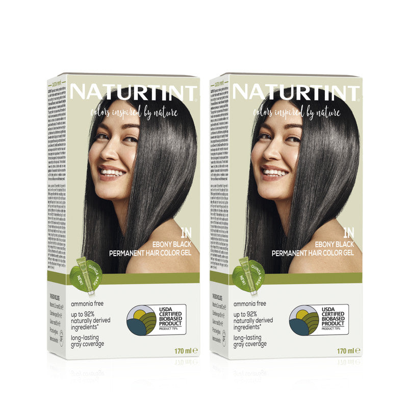 Naturtint Permanent Hair Colour 1N Ebony Black 170 ml | Pack Of 2 | 92% Natural Ingredients | 100% Grey Coverage Long Lasting Hair Colour | Ammonia Free Vegan Hair Color Gel